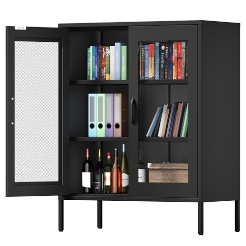 Metal Storage Cabinet with Mesh Doors and Shelves