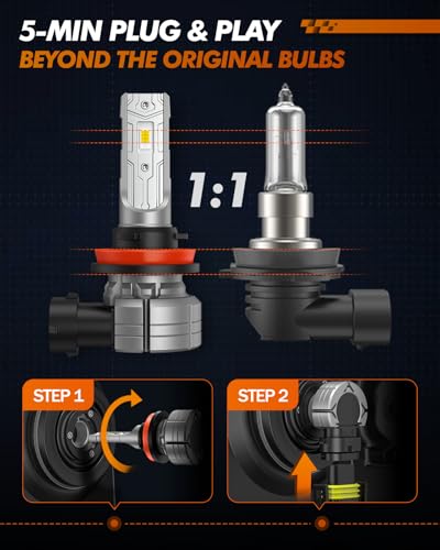 H11/H8/H16 Amber Yellow Fog Light Bulbs or DRL, 10000 Lumens 3000K Yellow Fog Lights, 32 CSP LED Chips Fog Lamps Replacement for Cars, Play and Plug, Pack of 2