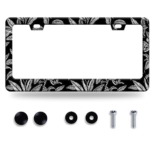 Tropical Leaf License Plate Frame Stainless Steel Car Accessory 6.3x12.3In