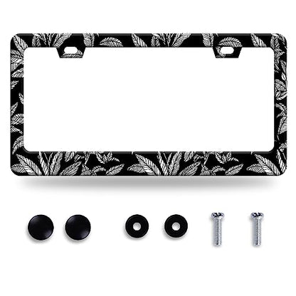 Tropical Leaf License Plate Frame Stainless Steel Car Accessory 6.3x12.3In