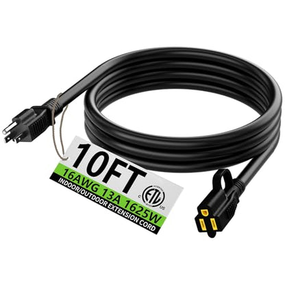 Indoor Outdoor Black Extension Cord 10 FT Waterproof 16
