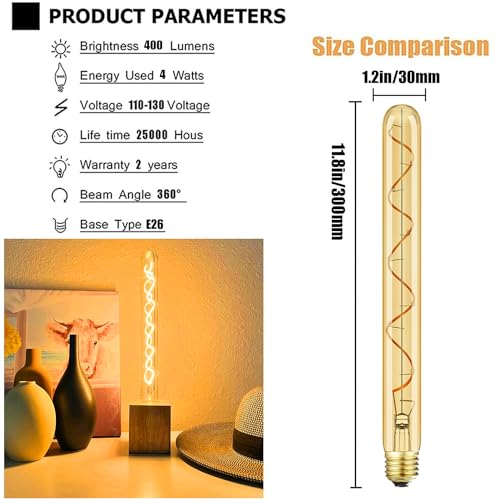 Vintage LED Spiral Filament Bulb T10