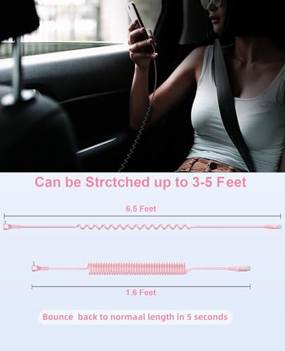 90 Degree USB C Cable 60W Fast Charging Coiled USB C to USB C Cable for Car