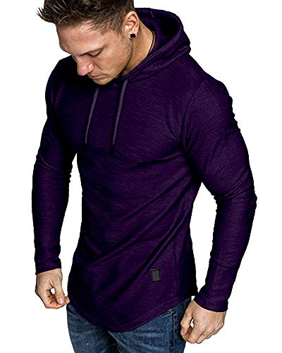 Mens Fashion Athletic Hoodies Sport Sweatshirt Solid Color Fleece Pullover Purple X