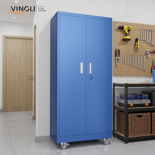 Rolling Metal Storage Cabinet with Adjustable Shelves