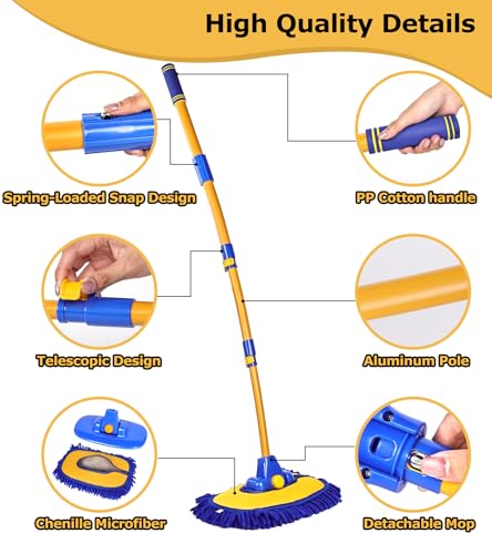 56.7" Car Wash Brush Mop Kit Mitt Sponge with Long Handle Car Cleaning Supplies Kit Tools Car Washing Duster Exterior Scratch Free