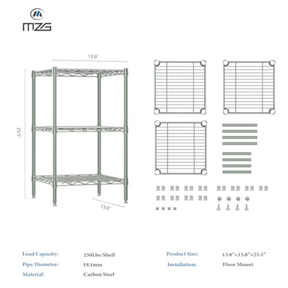 750 lbs 3 Shelf Storage Shelves Wire Shelving Unit Standing Metal Rack for Small Places Narrow Wire Rack for Bathroom (3 Count)