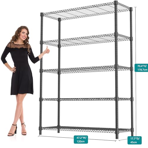 1750LBS 47.2" W 5 Tiers Shelf Steel Storage Shelves Shelving Unit Steel Organizer Wire Rack for Home