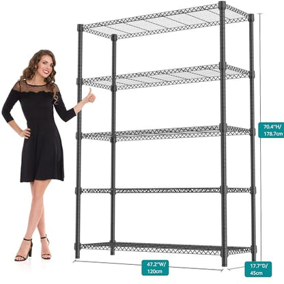 1750LBS 47.2" W 5 Tiers Shelf Steel Storage Shelves Shelving Unit Steel Organizer Wire Rack for Home