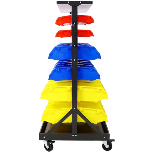 60 Parts Bin Rack Garage Storage Unit 6 Tiers System Steel Shelf with Portable Wheels