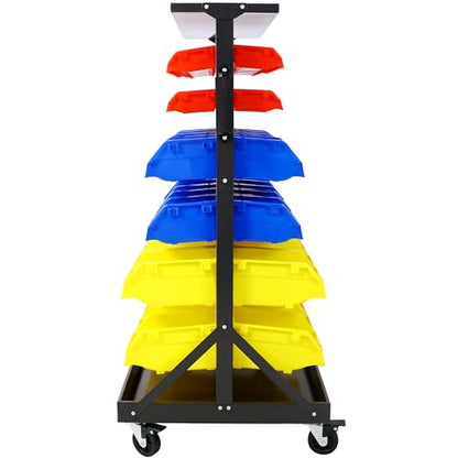 60 Parts Bin Rack Garage Storage Unit 6 Tiers System Steel Shelf with Portable Wheels