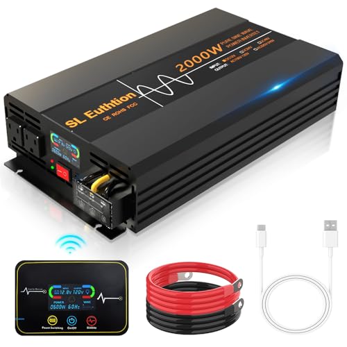 2000W Pure Sine Wave Power Inverter 12V DC to 120V AC 60HZ with LCD Display