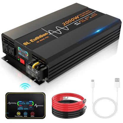 2000W Pure Sine Wave Power Inverter 12V DC to 120V AC 60HZ with LCD Display
