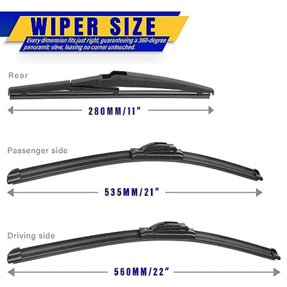 3 Wipers Fits Jeep Grand Cherokee 2014