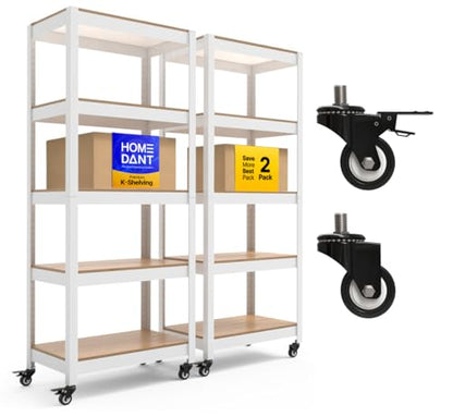 House 24.4" W 5 Tier Heavy Duty Garage Shelving Adjustable Metal Rack Storage Shelves Standing Shelf Unit Organizers Pantry Closet Office White 2Pack (2 Count)