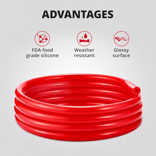 5/32 1/4 5/16 1/2 Silicone Vacuum Tubing Hose Line Kit 5FT 130PSI Max Pressure Red (4mm 6mm 8mm 12.7mm)