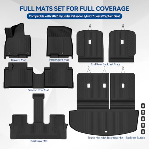 Custom Fit Floor Mats for 2026 Hyundai Palisade Hybrid 7 Seats