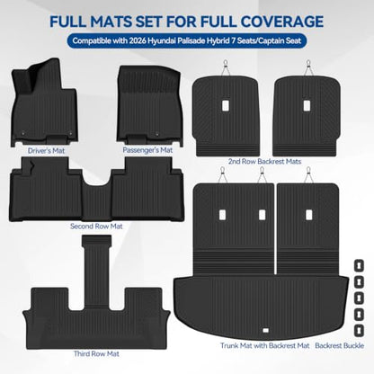 Custom Fit Floor Mats for 2026 Hyundai Palisade Hybrid 7 Seats