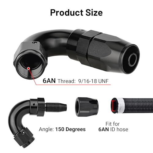 6AN 150 Degree One Piece Full Flow Hose End Fitting Swivel for CPE Braided Hose