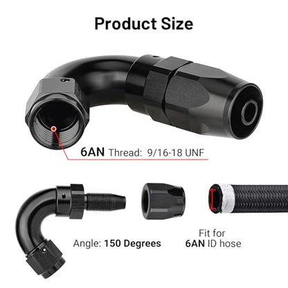 6AN 150 Degree One Piece Full Flow Hose End Fitting Swivel for CPE Braided Hose