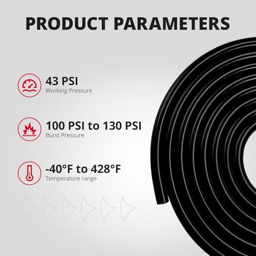 5/32 1/4 5/16 1/2 Silicone Vacuum Tubing Hose Line Kit 10FT 130PSI Max Pressure Black (4mm 6mm 8mm 12.7mm)