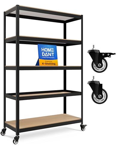 House Black 48.1" W 5 Tier Rolling Storage Shelves Metal Cart