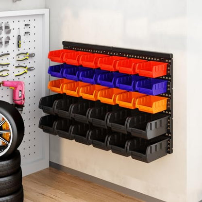 Wall Mounted Storage Bins Parts Rack 4 Colors Bin Organizer Garage Plastic Shop Tool (4 Count)