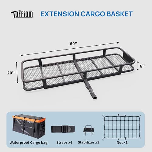 60''X 20''X6'' Folding Hitch Mount Cargo Carrier Basket with Stablizer