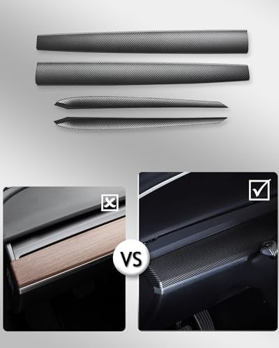 Matte Carbon Fiber Dashboard Cover and Front Door Cover Compatible with Tesla Model 3（2021