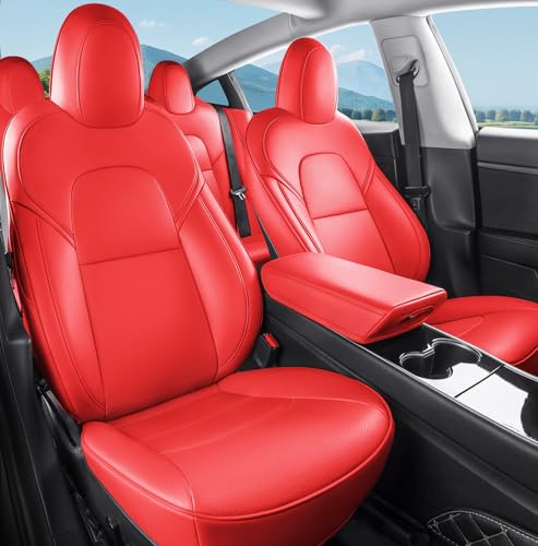 Tesla Model 3 Car Seat Covers Nappa Leather Car Interior Seat Airbag Compatible Cushion Cover Full Set Custom Fit 2023 2022 2021 2020 2019 2018 (10 Count)