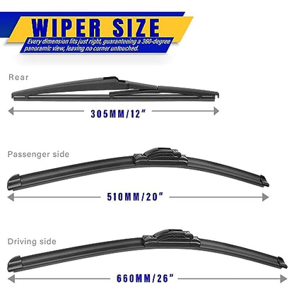 3 Wipers Fits Toyota Highlander 2008