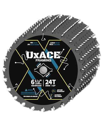 6-1/2-Inch 24-Tooth Circular Saw Blade with 5/8-Inch Arbor, Framing Wood Cutting, Carbide Tip, Thin Kerf, for Plywood, MDF, OSB, Laminated, 10 Pack (10 Count)