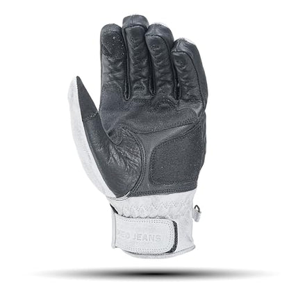 Leather Motorcycle Gloves for Men with Soft Polyester Lining Bike Riding Gloves with Grip Patches on Palm and Accordion Panels on Fingers and Cuff