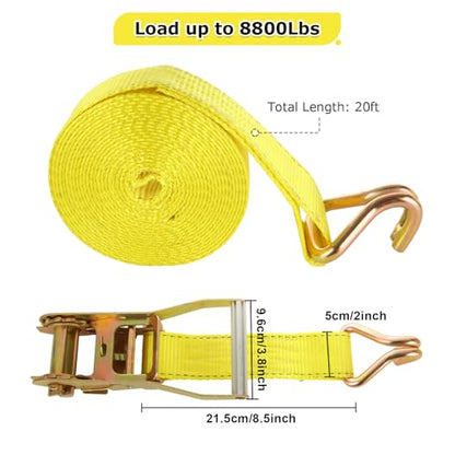 4 Pack 2 Inch Ratchet Straps Heavy Duty 20ft Tie Down Straps Ratchet with Double J Hook (4 Count)