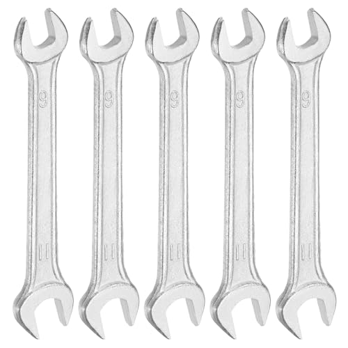 5pcs Double Open End Wrench 9mm x 11mm Metric 15 Degree Offset Angle Small Flat Head Wrench Galvanizing Open Ended Spanner for Automotive Repair Furniture Assembly (5 Count)