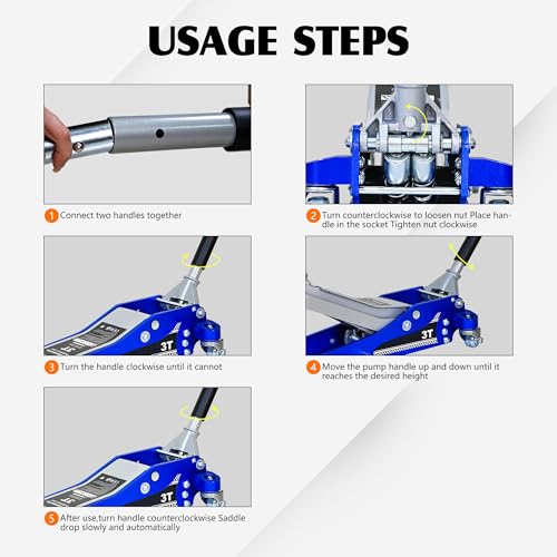 6600lbs 3Ton Aluminum Steel Floor Jack Dual Piston Hydraulic Car Jack