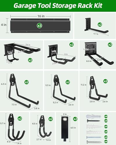 Garden Tool Organizer 48 inches with 18 Garage Wall Hooks in 9 Types (70.4 Ounce)