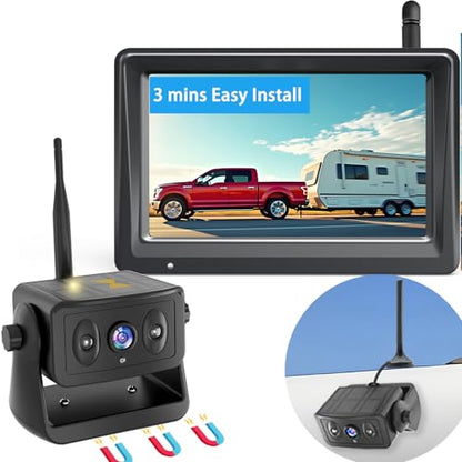 Solar Magnetic Wireless Backup Camera for Truck with 5' Monitor