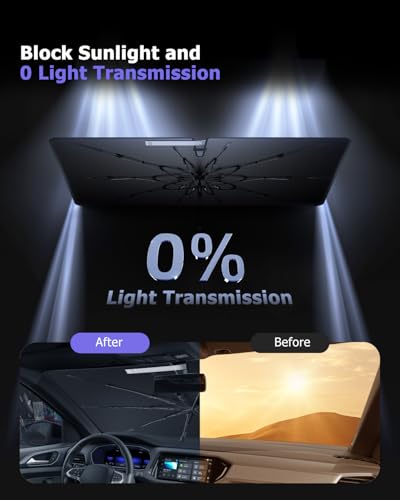 2025 Upgrade Car Windshield Sun Shade Windshield Sunshade Umbrella [Star Fabric] Protect Car from Sun Rays&Heat Damage Keeps Vehicle Cool