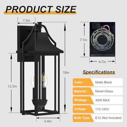 18IN Dusk to Dawn Outdoor Wall Sconce