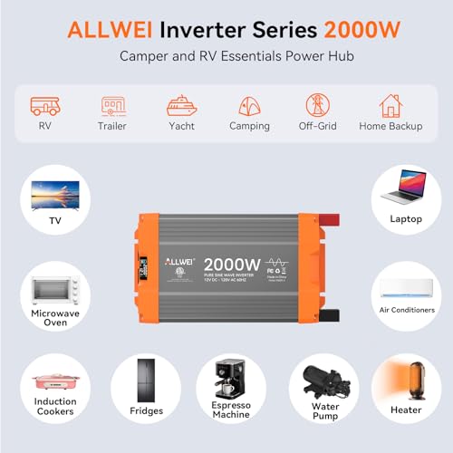 2000W Pure Sine Wave Power Inverter 12V DC to 120V AC