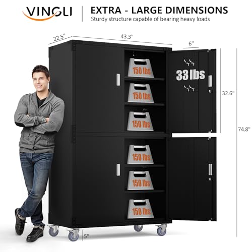Large Garage Storage Cabinet with 4 Doors