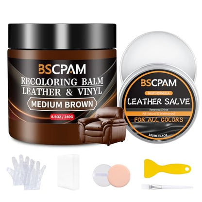 Medium Brown Leather Recoloring Balm with 100ml Mink Oil