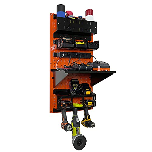 Power Tool Storage Organizer Kit Cordless Drill Holder Charging Station Rack 16” x 32” Metal Pegboard Organization System