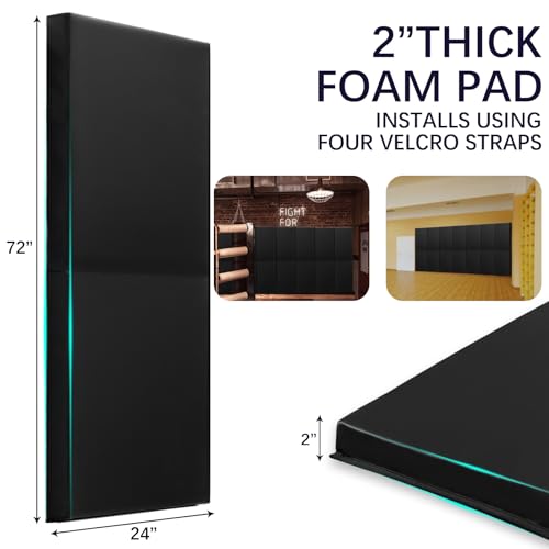 60" 72" High Gym Wall Padding 2" Thick Foam Basketball Court Wall Mount Protector for Garage Taekwondo Babyroom