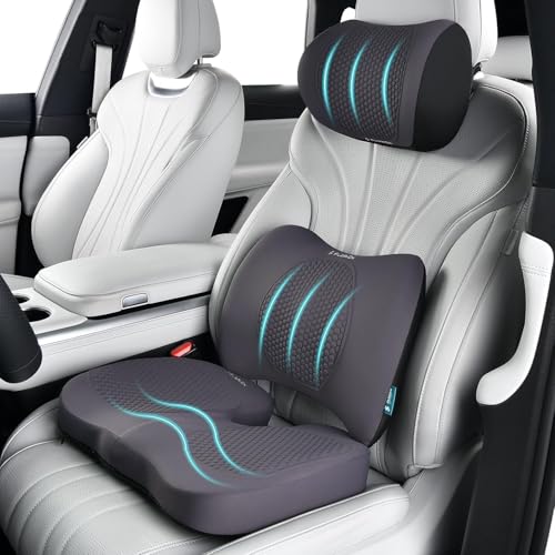 3 PCS Seat Cushion for Carseat Lumbar Support Pillow Car Neck Headrest Pillows Memory Foam Gel Memory Foam Massage Point Seat Pads Pressure Relief Back Cushion for Office Chair (3 Count)