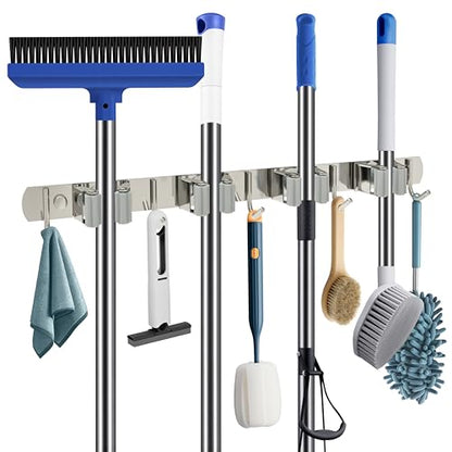 Wall Mounted Broom and Mop Organizer Stainless Steel Storage Rack