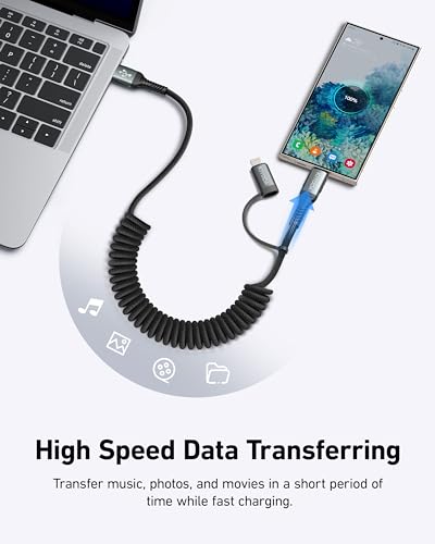 Coiled USB C to USB C and Lightning Cable 2 in 1 (2 Count)