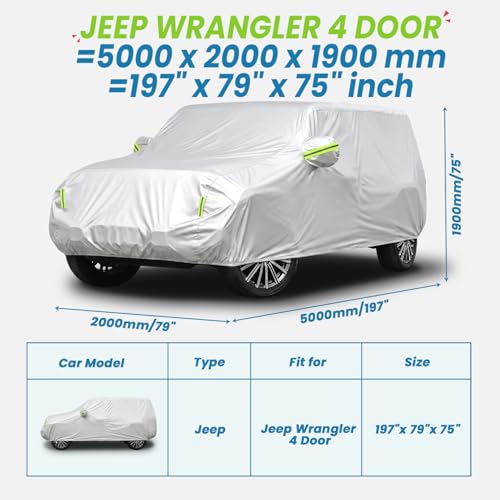 210D Oxford Car Cover Compatible with Jeep Wrangler 4 Door