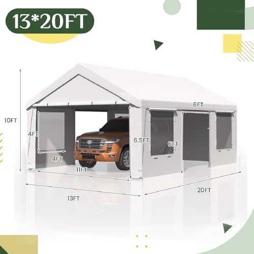 Carport 13x20 Ft Heavy Duty Carport with Roll